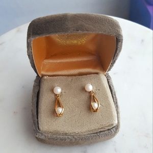 🌙Vintage 14k Double Pearl Cage Earrings in Box